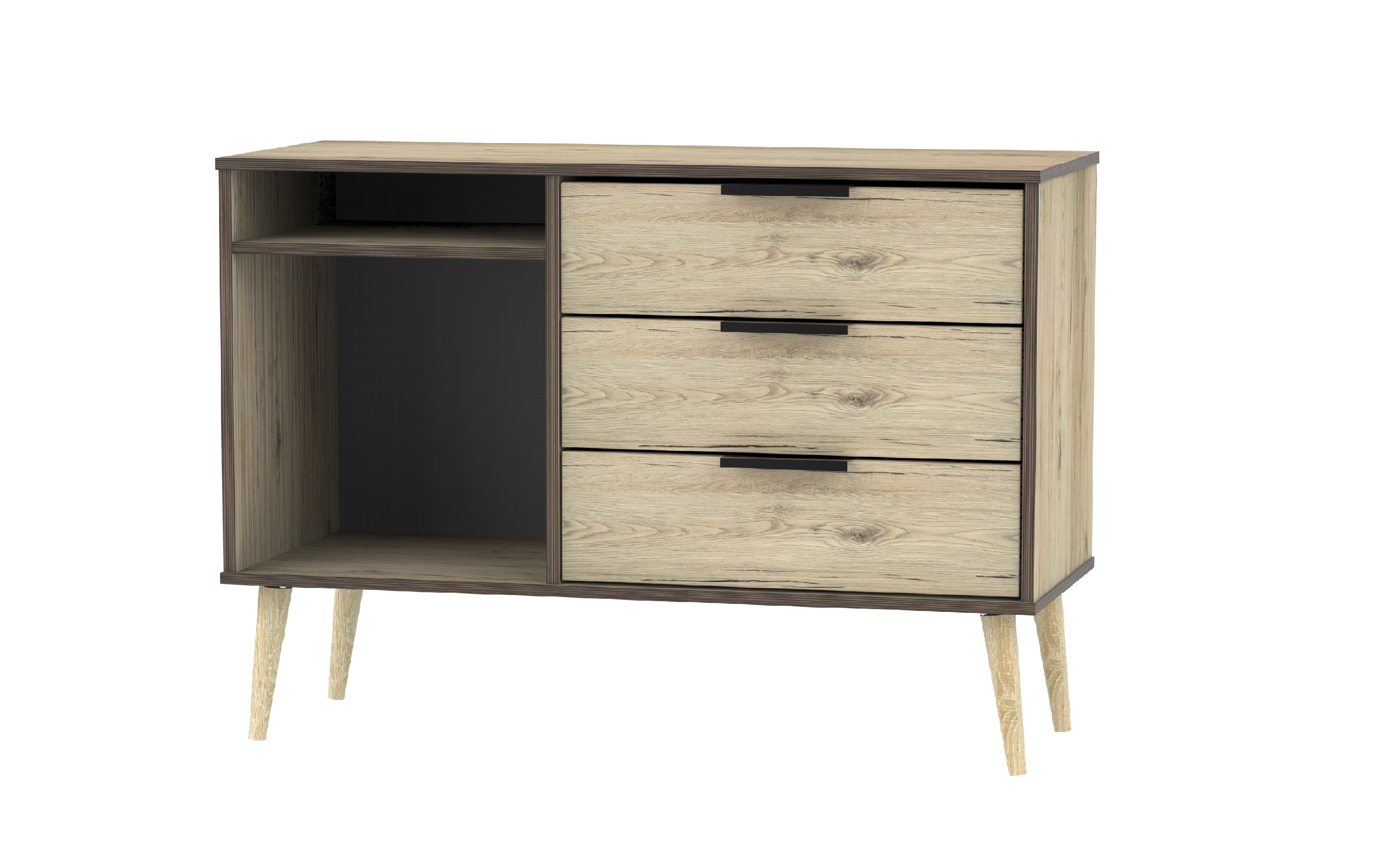 HK Oak/Brown 3 Drawer Tv Unit - Furniture City