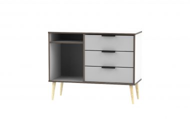 HK White/Grey 3 Drawer Tv Unit