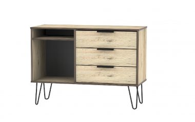 HK Oak/Brown 3 Drawer Tv Unit With Hairpin Legs
