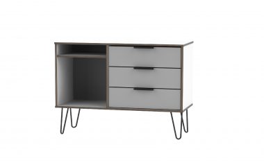 HK White/Grey 3 Drawer Tv Unit With Hairpin Legs