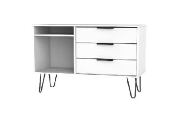 HK White 3 Drawer Tv Unit With Hairpin Legs