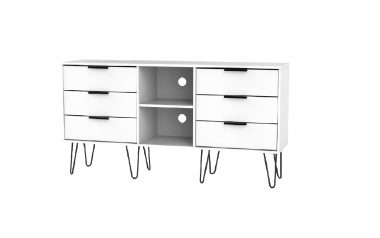 HK White 6 Drawer Tv Unit with Hairpin Legs
