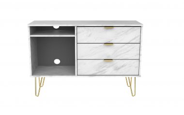 HK Stone White 3 Drawer Tv Unit