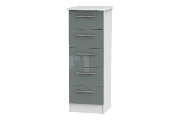W Gloss Grey 5 Drawer Narrow Chest
