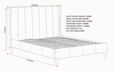 Amelia Green Velvet Bed dimensions